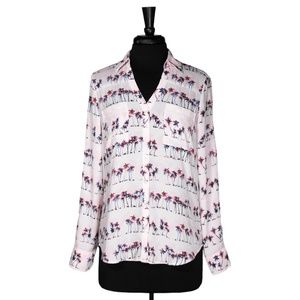 Express Women's Shirt Portofino Button Up Beige Pink Blue Hawaiian Blouse Top S